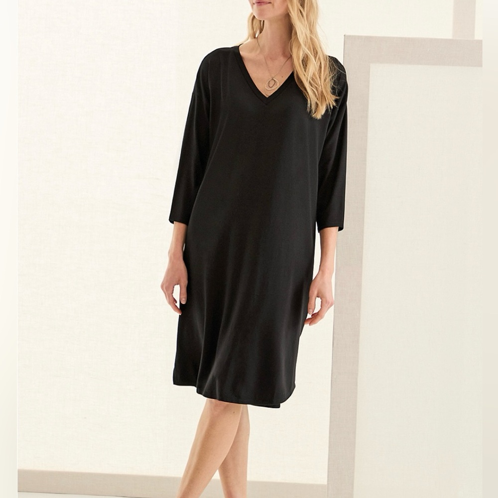 NWT $178 EILEEN FISHER Black Tencel Jersey V-Neck Dress,‎ Sz XS